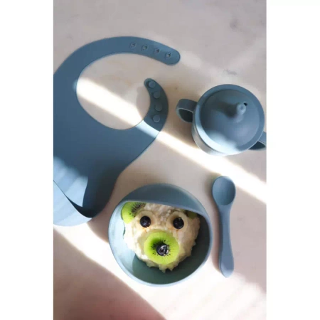 MYROYS Silikonowa Miseczka z Łyżeczką Niebieska