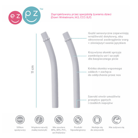 EZPZ Silikonowa miseczka z podkładką 2w1 Mini Bowl + GRATIS silikonowy kubeczek Mini Cup 120ml z 2 słomkami pastelowa szarość