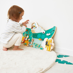 Janod Duża drewniana tablica manipulacyjna 14 aktywności Krokodyl Tropik 18m+