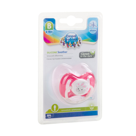Canpol Babies Bunny&Company Smoczek uspokajający silikonowy symetryczny 6-18 m 23/269_pin Różowy