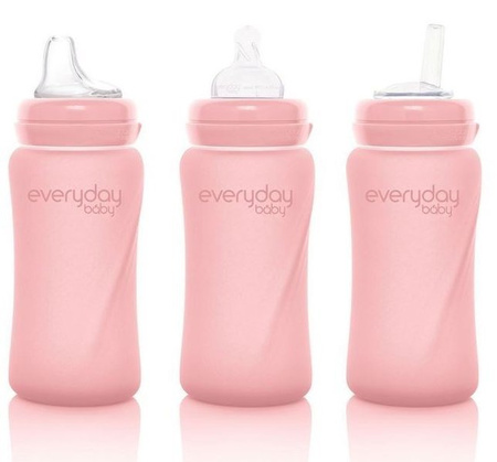 Everyday Baby, Szklana butelka ze smoczkiem M, 240 ml Różowy