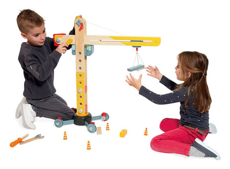 Janod Duży drewniany dźwig do składania z narzędziami 3+