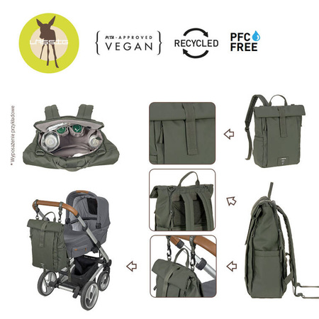 Lassig Green Label Plecak dla mam z akcesoriami Rolltop Up Backpack olive