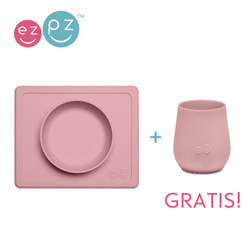 EZPZ Silikonowa miseczka z podkładką 2w1 Mini Bowl pastelowy róż + kubeczek Tiny Cup GRATIS pastelowy róż