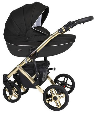 Kunert Mila Premium Wózek Głęboko-Spacerowy 2w1 Czarny Złota Rama Koła Żelowe