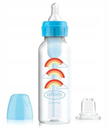 Dr Brown's Zestaw "Od Butelki Do Kubka" (Zestaw Zawiera: Butelka Standard 250 ml options + Dekor, Ze Smoczkiem +6 Miesięcy i Ustnikiem Niekapkiem Niebieski