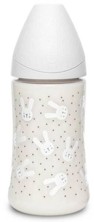 Suavinex Butelka 270ml Premium smoczek okrągły silikonowy 3 przepływowy Królik szary Hygge Baby