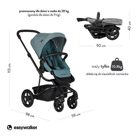 Easywalker Harvey 2 Wózek głęboko-spacerowy (zawiera stelaż, siedzisko z budką i pałąkiem) Ocean Blue