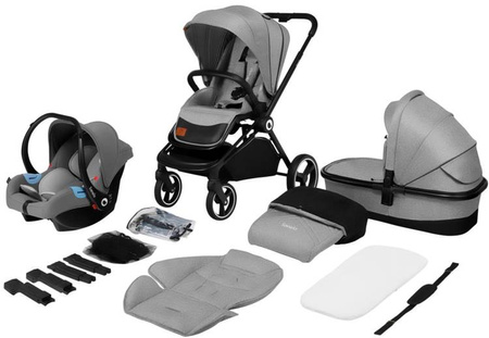 Lionelo Mika Wózek Głęboko-Spacerowy + Fotelik Samochodowy 0-13 kg 3w1 Grey Stone