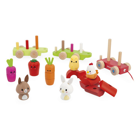 Janod Pociąg z klockami i figurkami do ciągnięcia Farma 12m+