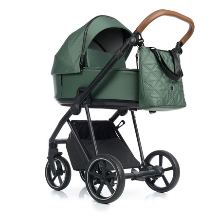 Roan Ivi 2.0 Wózek Głębko-Spacerowy Boho Green + Cybex Aton B2 i-Size Fotelik Samochodowy 0-13kg + Baza One Volcano Black