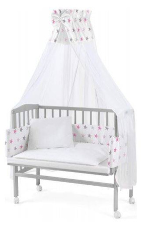 Waldin Łóżeczko Dostawne 2w1 z Wyposażeniem S17 Grey / Gwiazdki Różowe