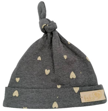 Baby in World Czapka Niemowlęca Smerfetka Serca Szara 0-3 mc