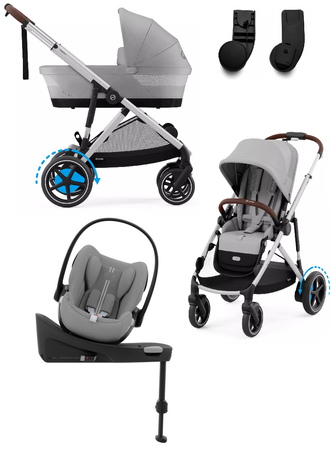 Cybex E-Gazelle S Wspomagany Wózek Spacerowy Rama Srebrna Stone Grey + Fotelik Cybex Cloud G I - Size Fotelik + Baza G + Adaptery