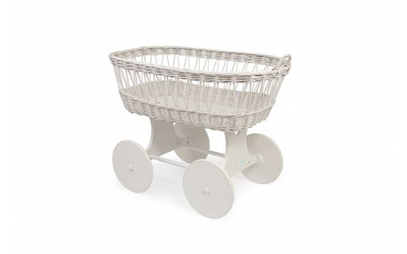 Waldin Wiklinowy Kosz Mojżesza z Materacem i Wyposażeniem Biały Szaro-Białe Dodatki