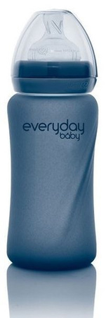 Everyday Baby, Szklana butelka ze smoczkiem M reagująca na temperaturę, 240 ml Borówkowy