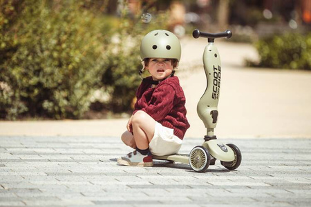 Scootandride Highwaykick 1 Jeździk i Hulajnoga 2w1 1-5 lat + Scootandride Kask S-M Olive