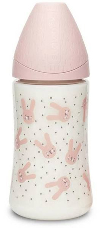 Suavinex Butelka 270ml Premium smoczek okrągły silikonowy 3 przepływowy Królik różowy Hygge Baby