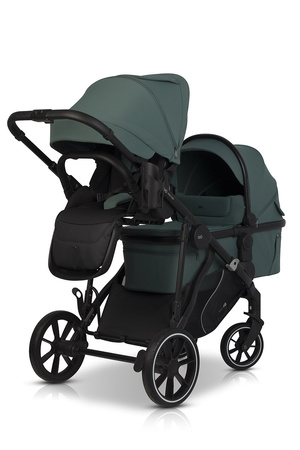 Easy Go Duoflex Wózek Głęboko-Spacerowy Bliźniaczy Rok po Roku Sage Green 2 Siedziska 1 Gondola