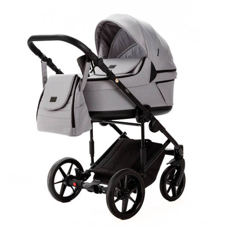 Adamex Locco Wózek Głęboko-Spacerowy Szary TK-56-LUX + Cybex Aton B2 i-Size Fotelik 0-13kg + Baza + Adaptery