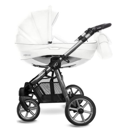 Babyactive Mommy Glossy Wózek Głęboko-Spacerowy + Fotelik Samochodowy 0-13 kg Zestaw 3w1 Biały/Space Gray