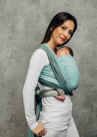LennyLamb Moja Pierwsza Chusta Do Noszenia Dzieci Tkana Splotem Jodełkowym Mała Jodełka Rozmiar M 4,6m 100% Bawełna Baby Mint