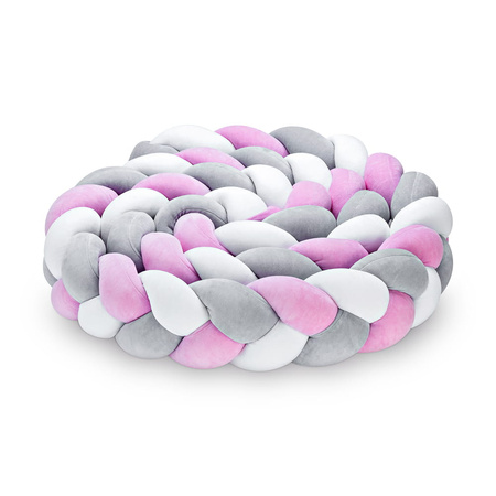 SenLove Ochraniacz do Łóżeczka Warkocz 180 cm Szaro-Różowo-Biały