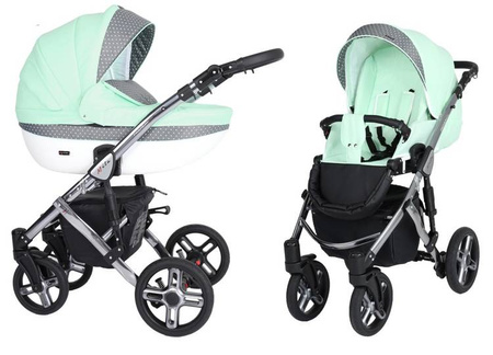 Kunert Mila Premium Wózek Głęboko-Spacerowy 2w1 Mięta + Kropka Grafitowa Rama Koła Żelowe