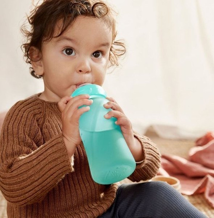 Everyday Baby, Szklana butelka ze smoczkiem M reagująca na temperaturę, 240 ml Turkusowy