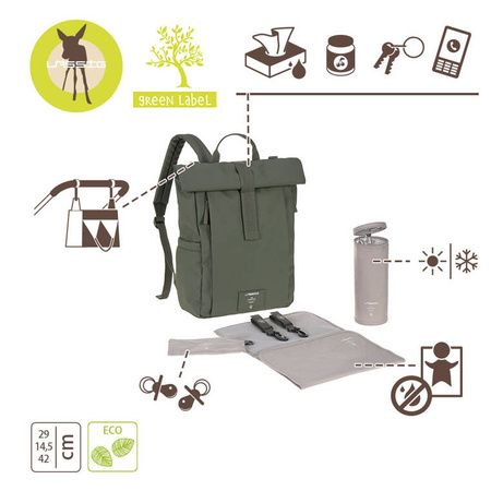 Lassig Green Label Plecak dla mam z akcesoriami Rolltop Up Backpack olive