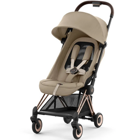 Cybex Coya Wózek Spacerowy Rama Rosegold Black Cozy Beige + Cybex Coya Moskitiera Black