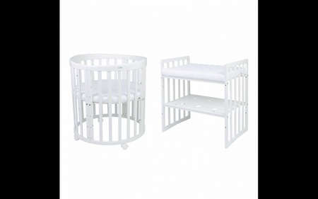 Waldin Łóżeczko Dziecięce Owalne 7w1 z Materacem Białe