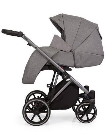 Kunert Molto Wózek Głęboko-Spacerowy 2w1 Grafit Jeans + Kwiaty Czarna Rama Koła Żelowe