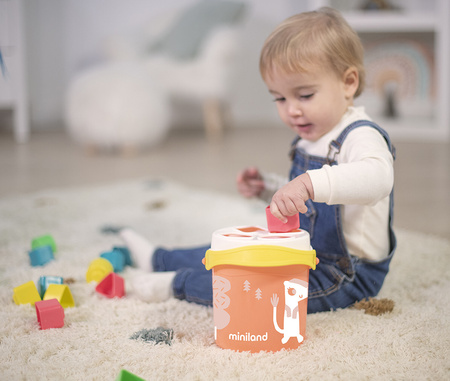 Miniland Sorter Kształtów - Turkusowe Wiaderko Z klockami