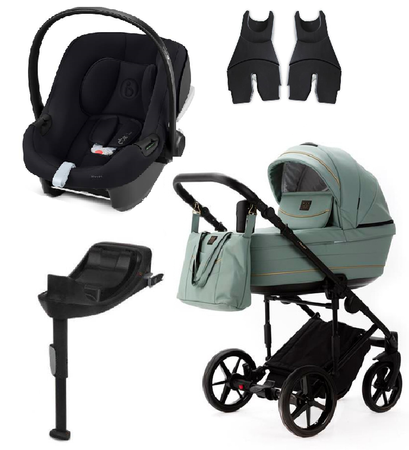 Adamex Rimini Wózek Głęboko-Spacerowy EST235 Skóra 100% + Cybex Aton B2 i-Size Fotelik 0-13kg + Baza + Adaptery