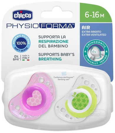 Chicco Physioforma Air Smoczek Uspokajający Silikonowy 6-16M+ 2Szt. Różowy