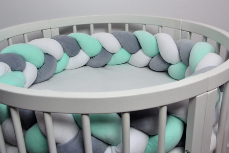 SenLove Ochraniacz do Łóżeczka Warkocz 360cm Szaro-Biało-Miętowy