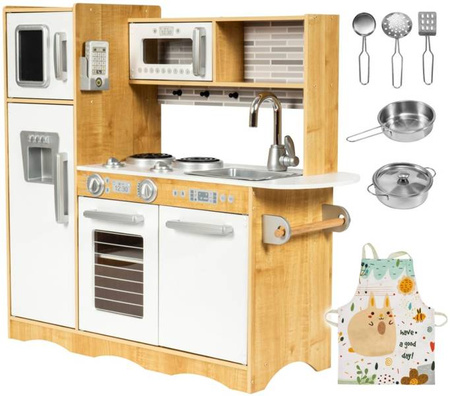 HyperMotion Drewniana Kuchnia Dla Dzieci + Akcesoria, Fartuch, Światło