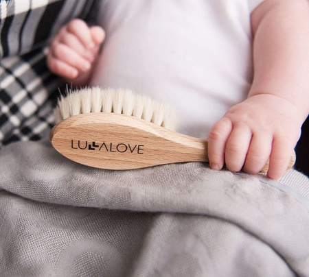 Lullalove Szczotka Włosie Kozie + Myjka Pieluszka Muślinowa Jeże Blue