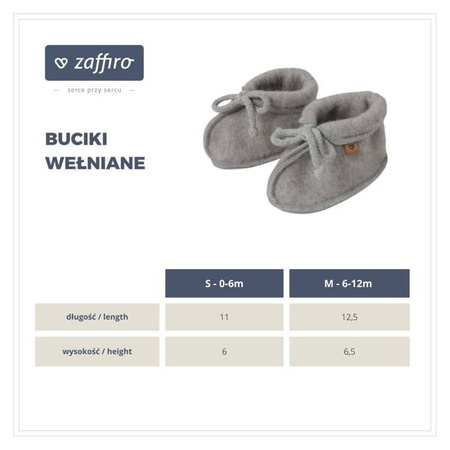 Zaffiro Buciki dziecięce wełna premium 0-6m Grey