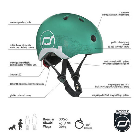 Scootandride Kask z Odblaskami XXS-S dla Dzieci 1-5 Lat Forest Owl