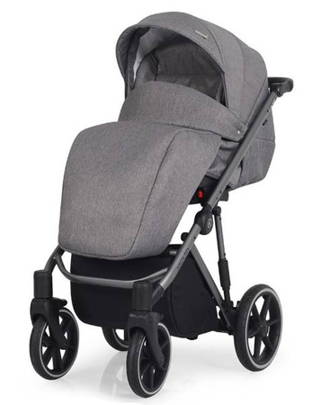 Kunert Molto Wózek Głęboko-Spacerowy 2w1 Grafit Jeans + Kwiaty Czarna Rama Koła Żelowe