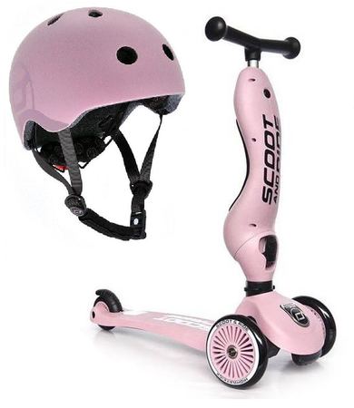 Scootandride Highwaykick 1 Jeździk i Hulajnoga 2w1 1-5 lat + Scootandride Kask Dla Dzieci S-M Rose