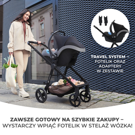 Kinderkraft Newly Wózek Wielofunkcyjny 3w1 Wózek Głęboko-Spacerowy + Fotelik Samochodowy 0-13kg + Adaptery Sand Beige