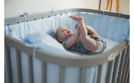 Waldin Łóżeczko 5w1 z Kołyską i Wyposażeniem Szare + Fioletowe Dodatki