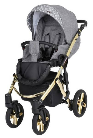 Kunert Mila Premium Wózek Głęboko-Spacerowy 2w1 Szary Len + Kostka Złota Rama Koła Żelowe
