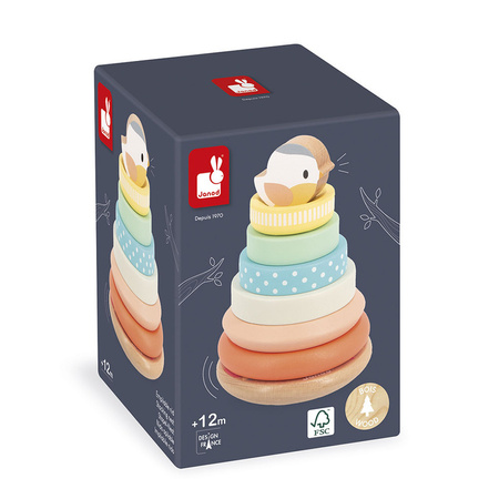 Janod Układanka piramida drewniana Gniazdko Pure 12 m+