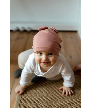 Poofi Czapka z Uszami Rozmiar 62 1-3m Herbaciana Róża