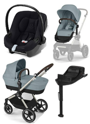 Cybex Eos Lux Wózek Głęboko-Spacerowy Rama Taupe Sky Blue + Aton B2 i-Size Fotelik 0-13kg + Baza One Volcano Black