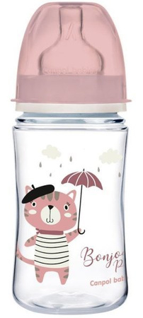Canpol Babies Easy Start Bonjour Paris Butelka Szeroka Antykolkowa 240 ml 35/232 Pink